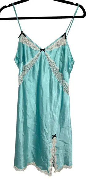 Victoria's Secret Blue Satin Lace Coquette Ballet Fairy Slip Dress Size Medium thumbnail 1