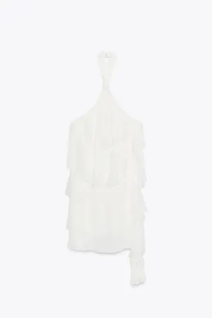 Zara Elegent Cream Halter-Tiered Women's Ruffeled Bohemian Mini Dress thumbnail 9