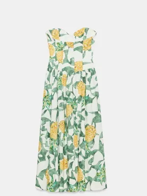 Zara Strapless Fruit Print Maxi Dress - Green & Yellow thumbnail 8
