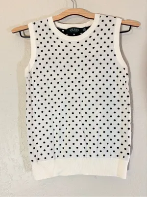 Ralph Lauren Polka-Dot Preppy Cotton-Modal Sweater Vest Size XS thumbnail 2