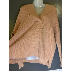 Aerie Sweater Womens Small Pink Waffle Knit Hooded V Neck Pullover Cozy Slouchy thumbnail 5