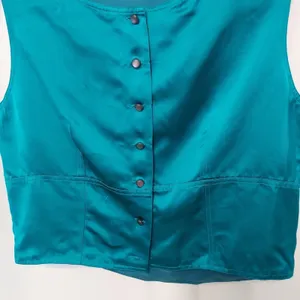 NWT Dana Buchman Faux Silk Turquoise Teal Blue Button Crop Tank Blouse Top 12 thumbnail 3