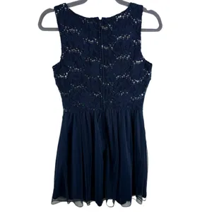 Speechless NWT‎ Navy Blue Lace Gold Sequin Sleeveless Fit & Flare Mini Dress 5 thumbnail 2