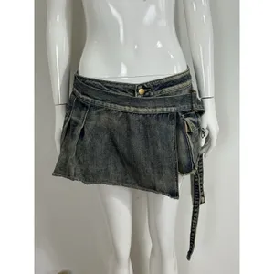 Vintage Y2K Women’s Denim Cargo Mini Skort Low Rise Belted Pockets 2000s Size M thumbnail 3