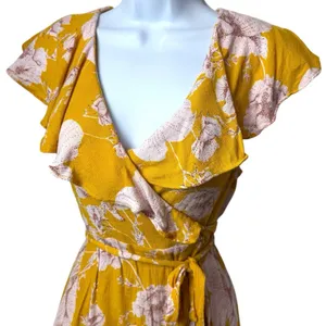 Free People French Quarter Yellow Floral Print Wrap Dress Cottagecore Fairy S thumbnail 3