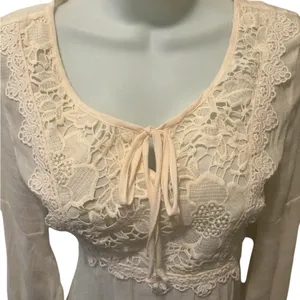 Self Esteem Y2K Cream Whimsigoth Witchy Top Sz S Crochet Detail Peek a Boo Neck Boho Cottage thumbnail 5