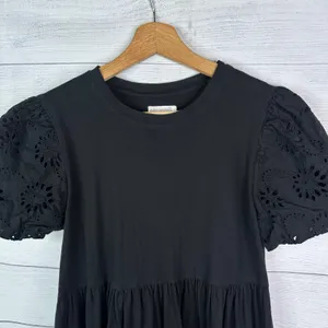 Avec Les Filles Black Eyelet Puff Sleeve Babydoll Peplum Mini Dress Size Small thumbnail 3