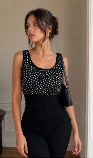 Maurices Black White Polka Dot Ruched Sleeveless Blouse Top Medium thumbnail 1