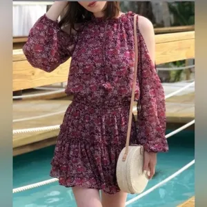 MISA Los Angeles Yesenia‎ Mini Dress Floral Tassle Cold Shoulder Cottagecore XS thumbnail 6