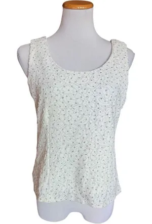 Womens R&M Richard Vintage White Sparkle & Stitched Sleeveless Blouse Top Sz 12 thumbnail 1