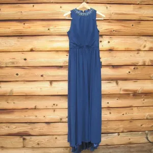 NWT Mac Duggal 55147 Navy Bejeweled Neckline Pleated Chiffon Gown MISMARKED SIZE thumbnail 6