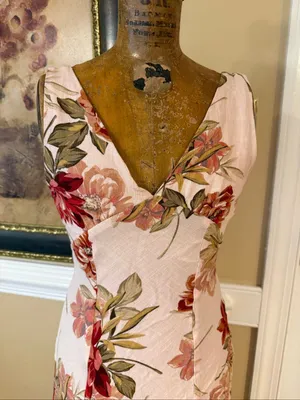 Anthropologie Paper Heart Maxi Dress Womens XS Rose Floral Linen Blend V Neck Flattering thumbnail 3
