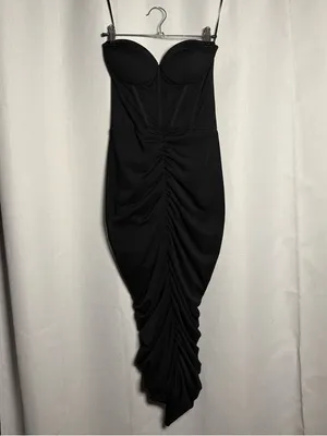 ASOS DESIGN Premium Mesh Bandeau Corset Ruched Black Midi Dress Size US 6 thumbnail 3