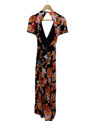 Lulu's Black Floral Wide-Leg Open-Back Jumpsuit size XS thumbnail 7