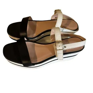 Kate Spade New‎ York Wedge Sandals Black White 9 Womens Platform Striped Heels thumbnail 11