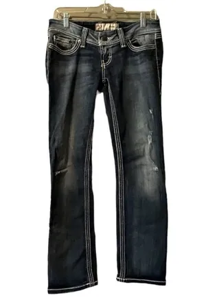 BKE STELLA Denim Blue Jeans Women's Size 27 24" CROP 3" Single Cuff Preppy Party thumbnail 1