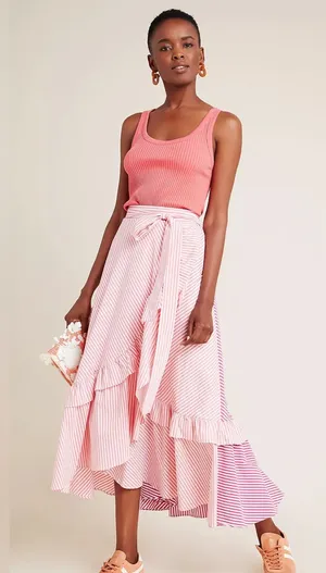 Anthropologie Maeve Penny Ruffled Striped Midi Skirt thumbnail 1