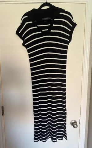 Black and white striped midi dress thumbnail 1