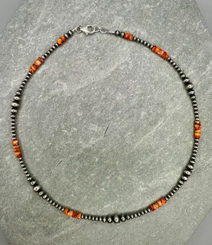 18” 3-6mm Navajo Style Sterling Silver Pearls Necklace thumbnail 2