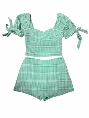 TCEC Gingham Puff Sleeve Crop Top + Skort Set // Picnic Coquette Summer Vibe M thumbnail 5