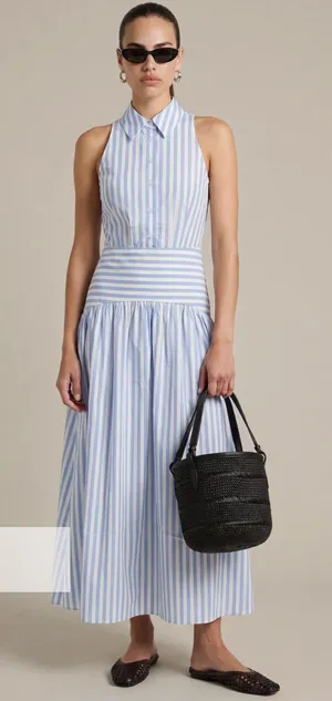 NWT Few Moda Blyss Dress size 4 Light Blue Stripe midi maxi drop waist o.p.t thumbnail 1