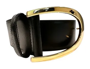 Lancel‎ Cowhide Leather Belt Chunky Gold Buckle Women's 80 Large Black Luxury thumbnail 1