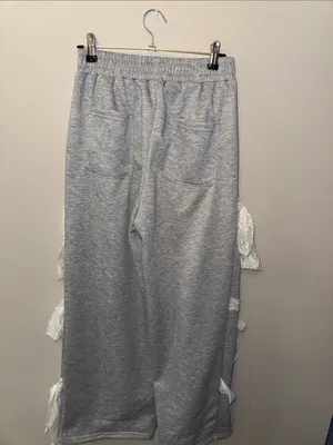 Gray Lounge Pants with Lace Bow Side Detail thumbnail 3