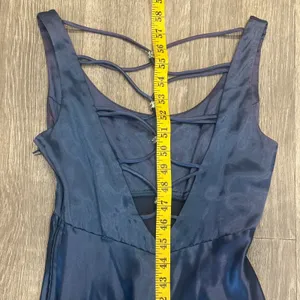 VTG 90s Zum Zum Blue Ombre Satin Slip Dress Rhinestone Strappy Open Back Prom XS thumbnail 10