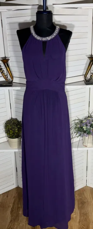 Vintage Y2K chiffon maxi dress prom formal beaded pearls open back whimsigoth M thumbnail 1
