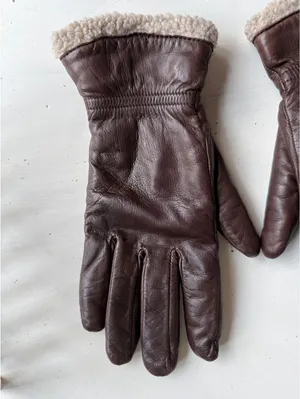ciré Large Brown Leather Gloves with Sherpa Lining thumbnail 2