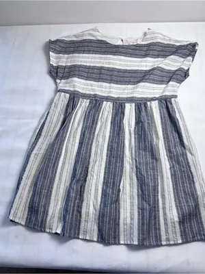 Altar'd State Dress Medium M Gray White Striped Cotton Mini Boho Babydoll Lined thumbnail 3