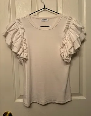 Express White Ruffle Sleeve Top thumbnail 1