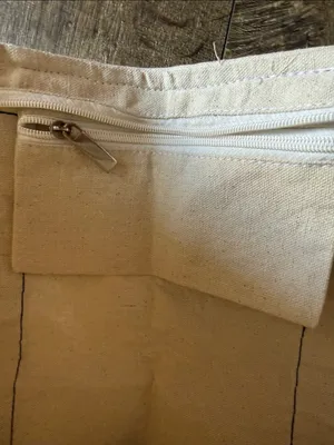 Canvas Tote Bag in Natural and Navy Blue thumbnail 4