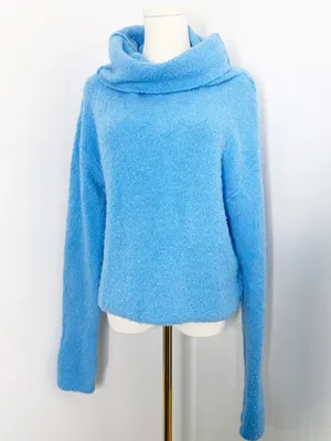Free People Stormy Pullover Sweater Blue Cowl Neck Fuzzy Large thumbnail 2