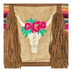 Tote Bag Womens Large Multi-Color Serape Western Boho Longhorn Fringe‎ Hippie thumbnail 11