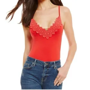 Intimately Free People Gia Red Lace Trim Bodysuit Size Small thumbnail 3