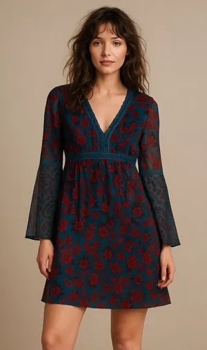 Abercrombie & Fitch Bohemian Moody Floral Whimsy Goth Sheer Paisley Fairy Mini thumbnail 1