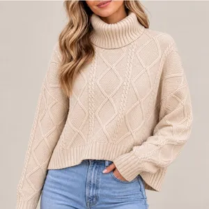 Mango Cable Knit Turtleneck Chunky Sweater M Cream Fisherman Coastal Cottage thumbnail 1