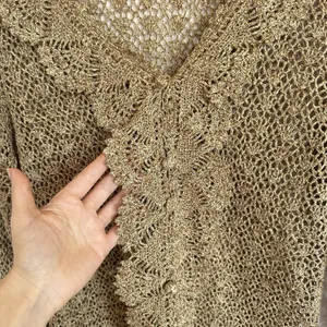 Vintage Y2K Crochet Silk Cotton Newport News Top M Sheer Ruffle Regency Fairy thumbnail 3