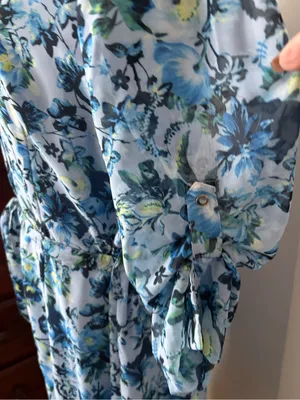 Tahari Light Blue Floral Button-Front Long Sleeve Midi Dress thumbnail 3