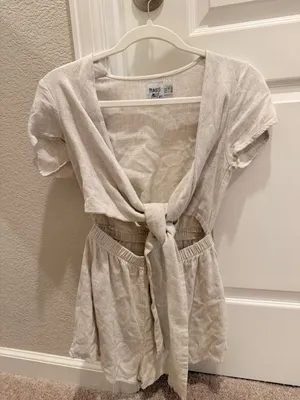 Princess Polly Tie Front Romper Beige Ragnar thumbnail 3