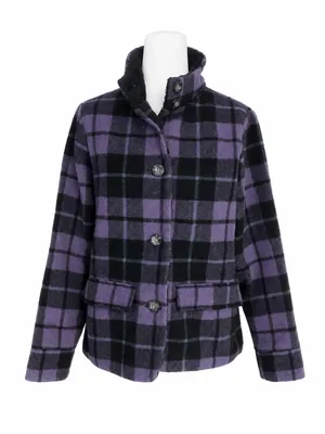 Vtg Woolrich Women M Purple Black Plaid Wool Jacket Quilted Sherpa Collar‎ Coat thumbnail 1