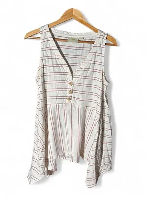 Maeve Anthropologie Cotton Tunic Tank Blouse Striped Peplum Swing Rust Coastal M thumbnail 3