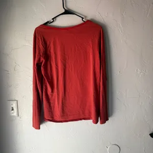 Ralph Lauren Sport Orange Red V-Neck Long‎ Sleeve Cotton Blend Top Size L Preppy thumbnail 5