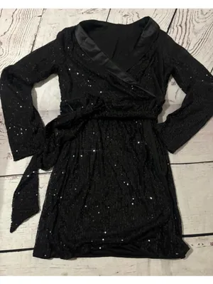 Black Sequin Wrap Dress - Elegant Women's Evening Dress small thumbnail 1