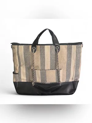 BEIS Black and Cream Striped Chain-Handle Tote inches 22 x 16 thumbnail 3