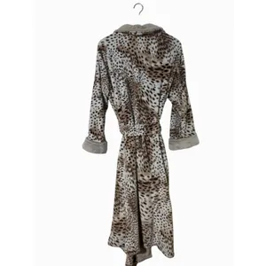Natori Womens XL Leopard Plush Robe Animal Print Long Belted Shawl Collar thumbnail 4