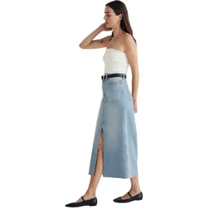 Madewell Denim Midi Jean Skirt Front Slit‎ Light Wash Size 26 thumbnail 3