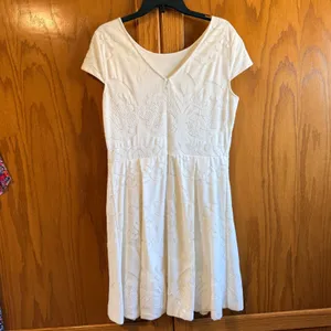 Cremieux Size 12 Fit & Flare Cocktail‎ Dress White Lace Overlay Cap Sleeve thumbnail 4