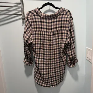 Pistola Plaid Button Down Shirt Black‎ Tan Medium Oversized Cozy Casual Boho thumbnail 4